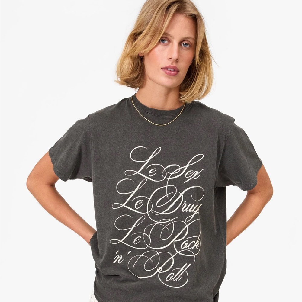 Clare V Linen Cotton Tshirt - Le Sex Le Drugs Le Rock 'n' Roll